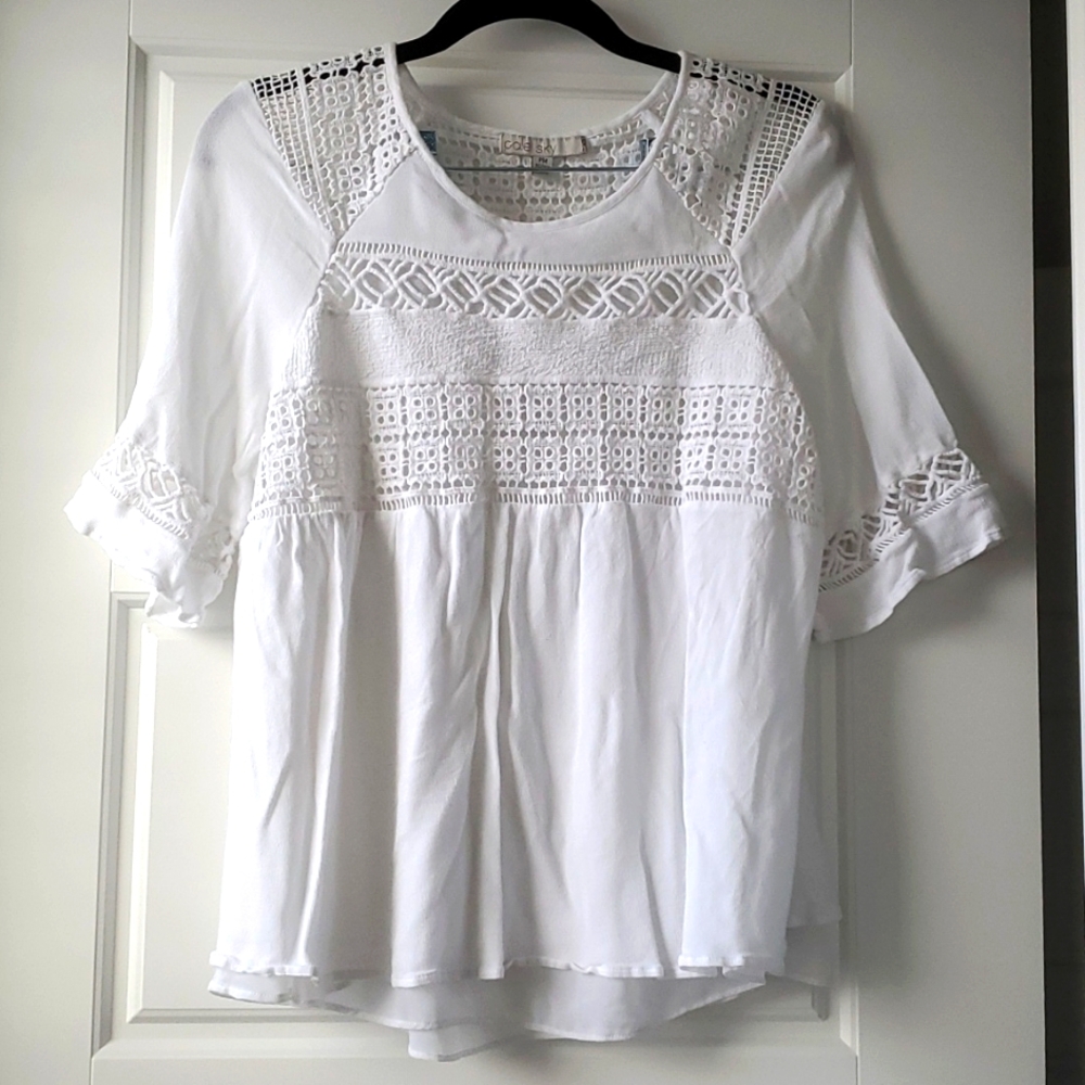 Pale Sky White Crochet Blouse Top (PM)